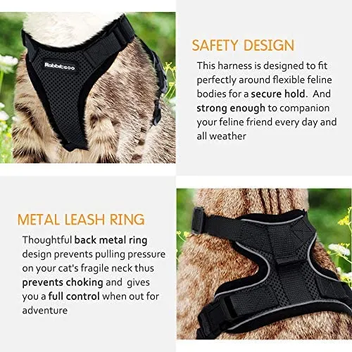 Rabbitgoo - Juego de arnés y correa para gato para caminar, a prueba de escape, con correa de 59 pulgadas – Arneses ajustables para gatos pequeños y medianos, arnés de correa para gato con tiras reflectantes y 1 anillo de metal