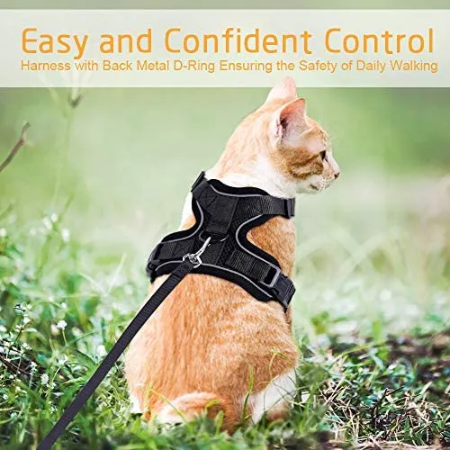 Rabbitgoo - Juego de arnés y correa para gato para caminar, a prueba de escape, con correa de 59 pulgadas – Arneses ajustables para gatos pequeños y medianos, arnés de correa para gato con tiras reflectantes y 1 anillo de metal