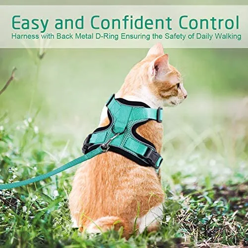 Rabbitgoo - Juego de arnés y correa para gato para caminar, a prueba de escape, con correa de 59 pulgadas – Arneses ajustables para gatos pequeños y medianos, arnés de correa para gato con tiras reflectantes y 1 anillo de metal
