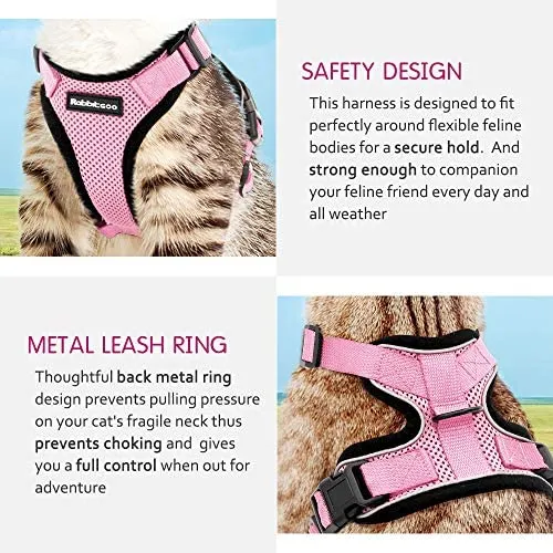 Rabbitgoo - Juego de arnés y correa para gato para caminar, a prueba de escape, con correa de 59 pulgadas – Arneses ajustables para gatos pequeños y medianos, arnés de correa para gato con tiras reflectantes y 1 anillo de metal