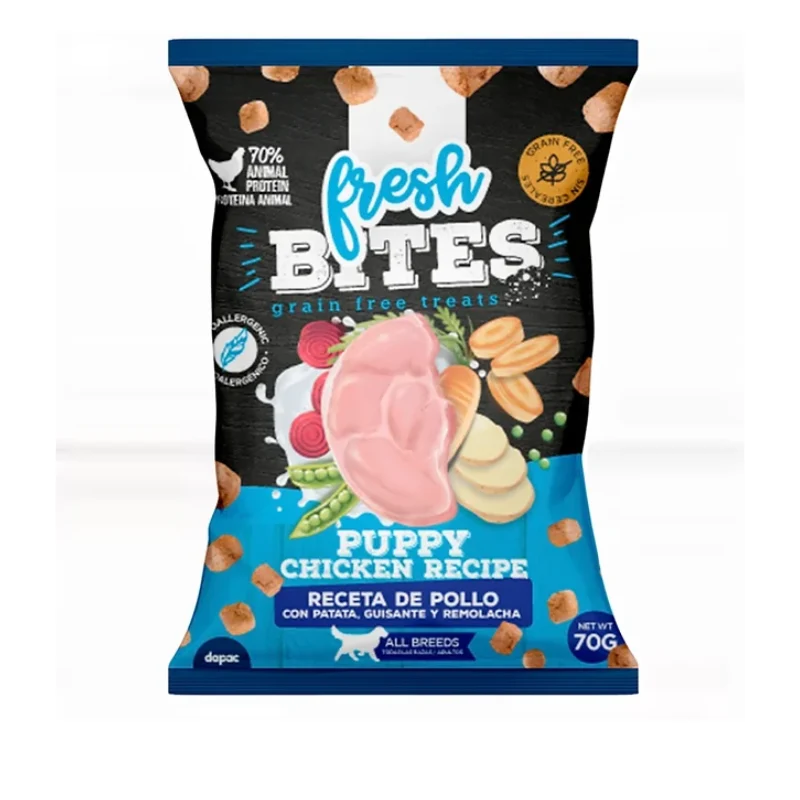 SNACK NATURAL PERROS BITES GRAIN FREE PUPPY POLLO 25 X 70 GR