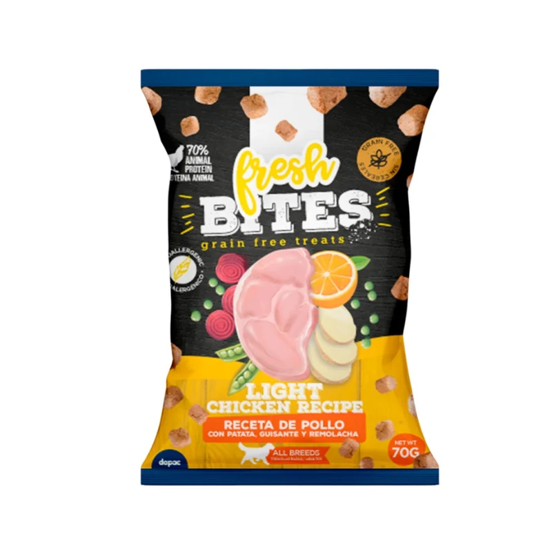 SNACK NATURAL PERROS BITES GRAIN FREE LIGHT POLLO 25 X 70 GR