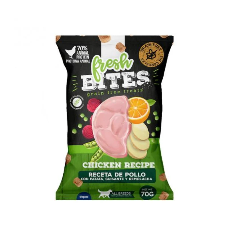SNACK NATURAL PERROS BITES GRAIN FREE POLLO 25 X 70 GR
