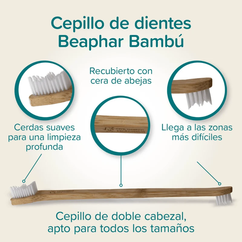 Beaphar Cepillo de Dientes Ecológico de Bambú con Doble Cabezal para Perros y Gatos