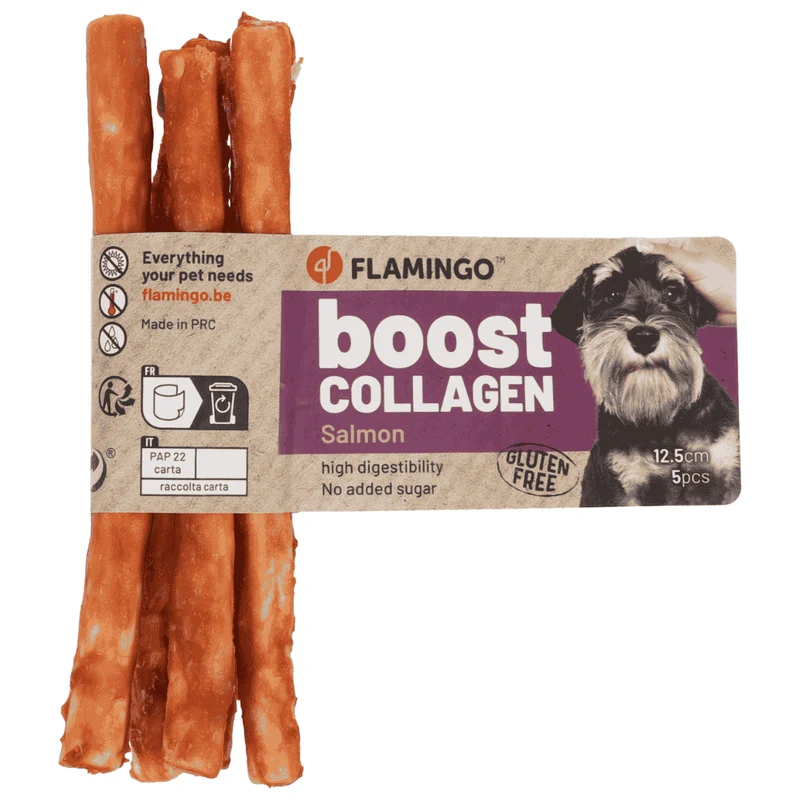 Flamingo Boost Palitos con Salmón y Colágeno Snack Natural para Perros