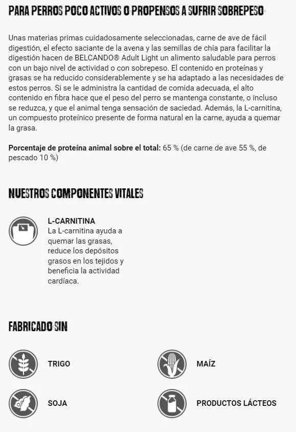 🐕 BELCANDO Adult Light | Pienso Light para Perros con Sobrepeso o Baja Actividad