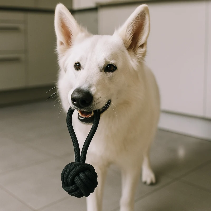 DoggyMasters Bola Tirador de Cuerda Negro