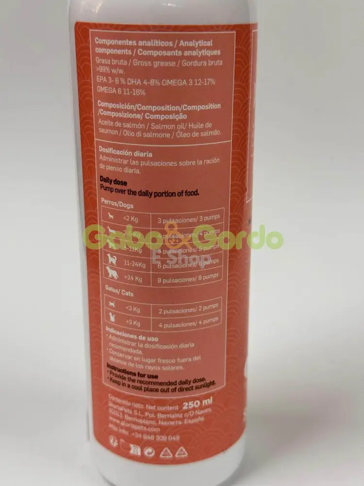 GLORIA Aceite de Salmón para Perros y Gatos | Suplemento 100% Natural con Omega 3 y 6
