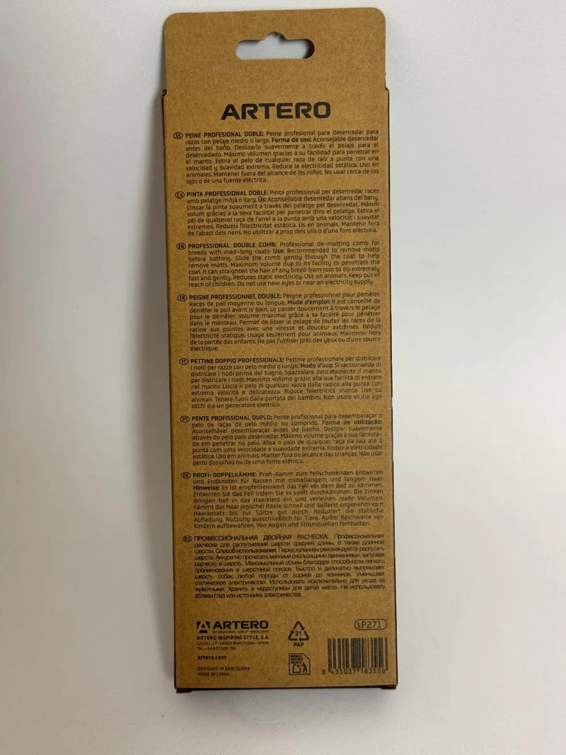 Artero Bravo – Peine Mini Extra Volumen Azul para Perros y Gatos