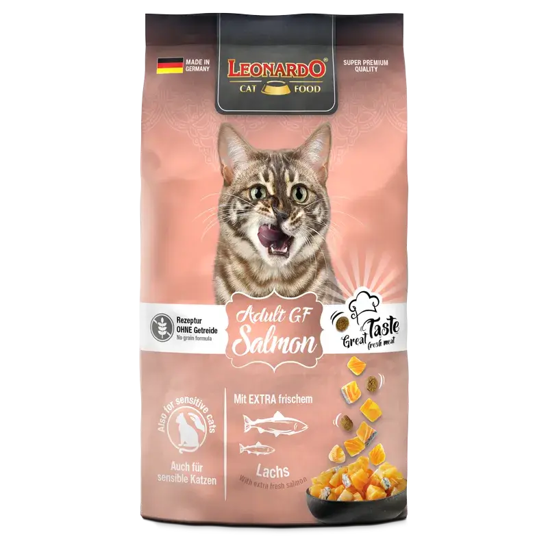 🐟 LEONARDO Adult GF Salmón | Pienso Grain Free para Gatos Adultos a Partir de 1 Año – Ideal para Gatos con Sensibilidad a los Cereales