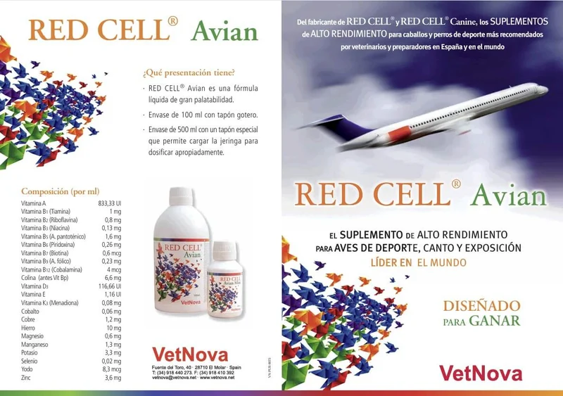 VETNOVA Red Cell Avian 500 ml – Suplemento Nutricional para Aves | Estimula la Salud y la Vitalidad