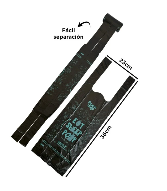 PooBags Negras BIO con Asa y Aroma Cereza 1 Rollo de 15 bolsas