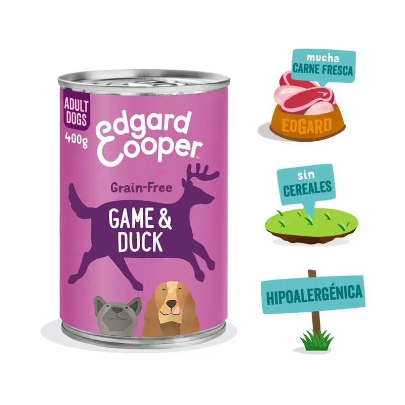 Edgard & Cooper Dog lata Caza y Pato 400g