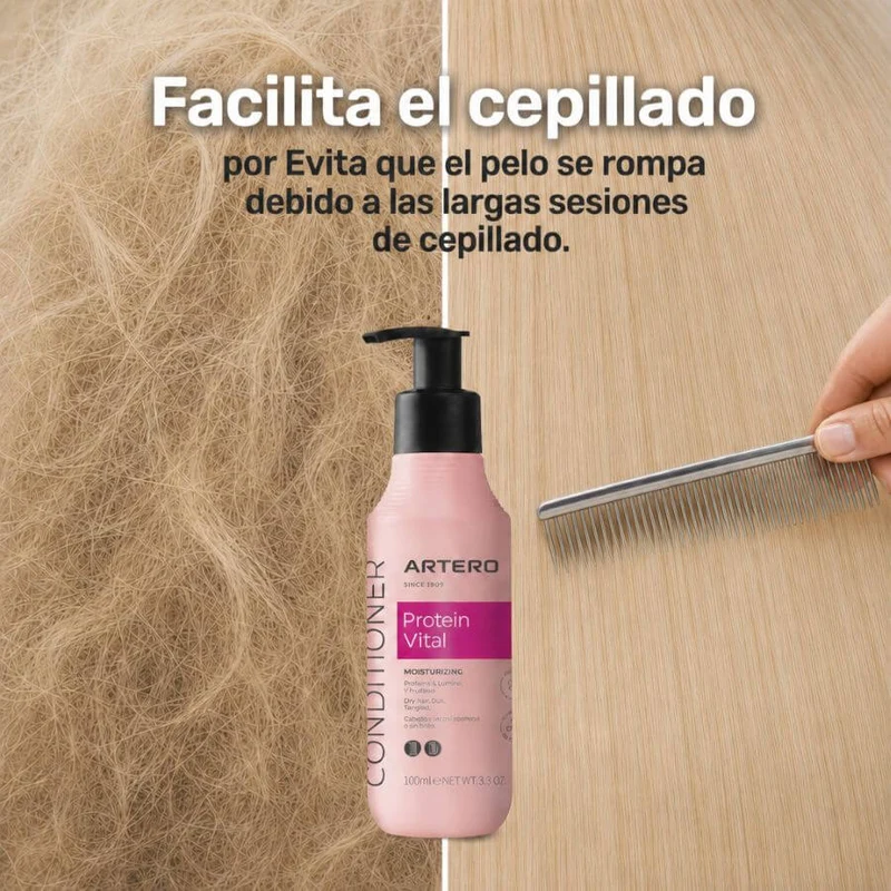 Artero Acondicionador Protein Vital 100 ml | 650 ml – Desenreda, Hidrata y Da Brillo al Pelo de Perros y Gatos