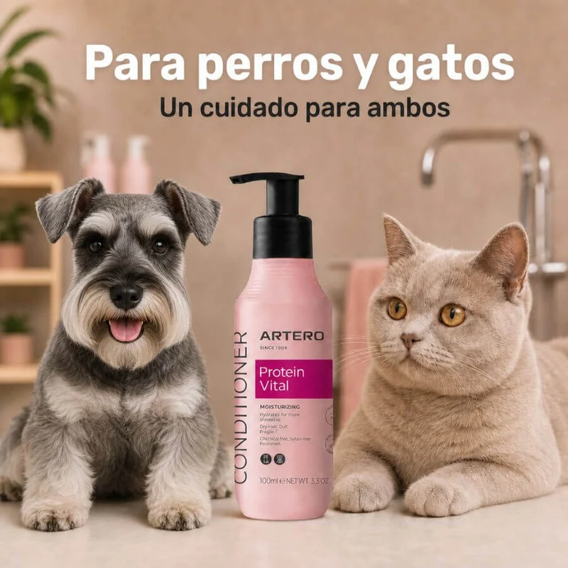 Artero Acondicionador Protein Vital 100 ml | 650 ml – Desenreda, Hidrata y Da Brillo al Pelo de Perros y Gatos