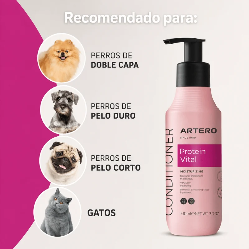 Artero Acondicionador Protein Vital 100 ml | 650 ml – Desenreda, Hidrata y Da Brillo al Pelo de Perros y Gatos