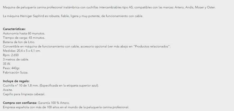 Artero Máquina Heiniger Saphir de batería