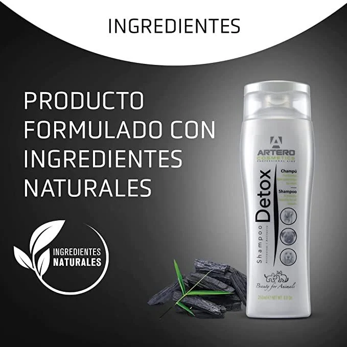 🧼 Artero Champú Detox con Carbón Activo 250 ml | Reparador, Desintoxicante y Anti Polución para Perros y Gatos