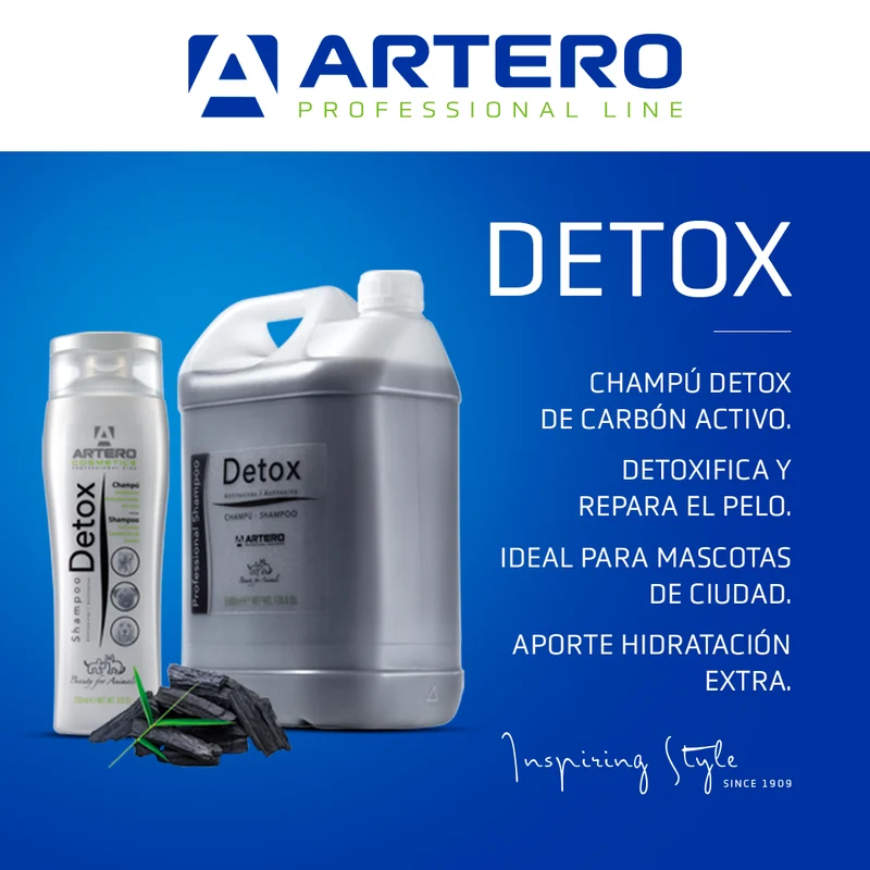 🧴 Artero Champú Detox con Carbón Activo 5 L | Profesional, Reparador y Anti-polución para Perros y Gatos