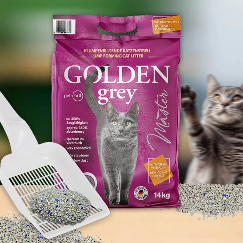 🐱 Golden Grey Master – Arena Aglomerante Premium para Gatos con Sílice y Aroma a Talco