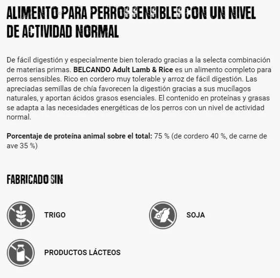 🐑 BELCANDO Adult Lamb & Rice | Pienso con Cordero y Arroz para Perros Adultos Sensibles