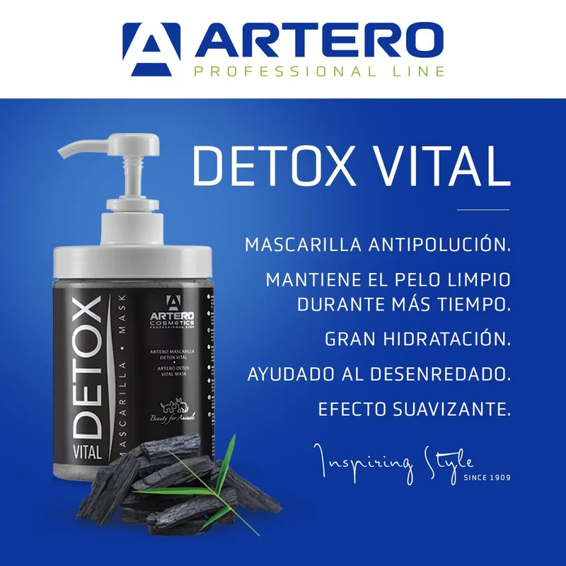 🧴 Artero Mascarilla Detox Carbón Activo 650 ml | Protección antipolución para perros y gatos