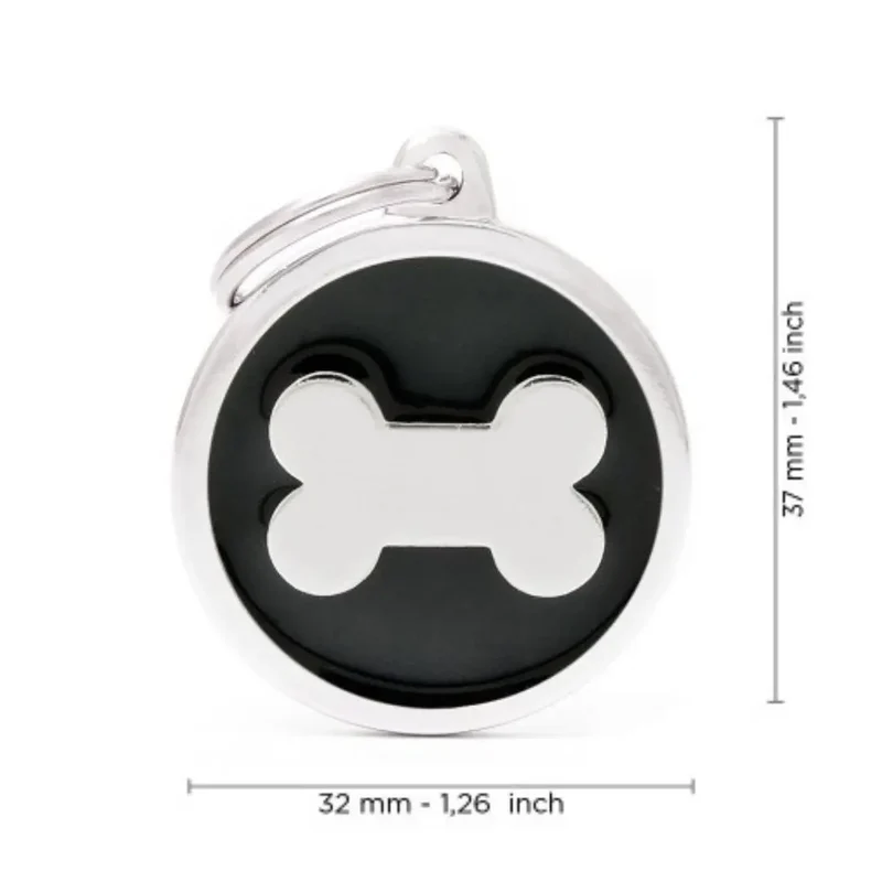 Placa Identificativa MyFamily Classic Círculo Grande Negro Hueso