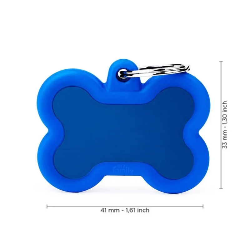 Placa Identificativa MyFamily Hushtag Hueso en Aluminio Azul Goma Azul