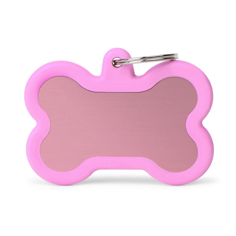 Placa Identificativa MyFamily Hushtag Hueso en Aluminio Rosa Goma Rosa