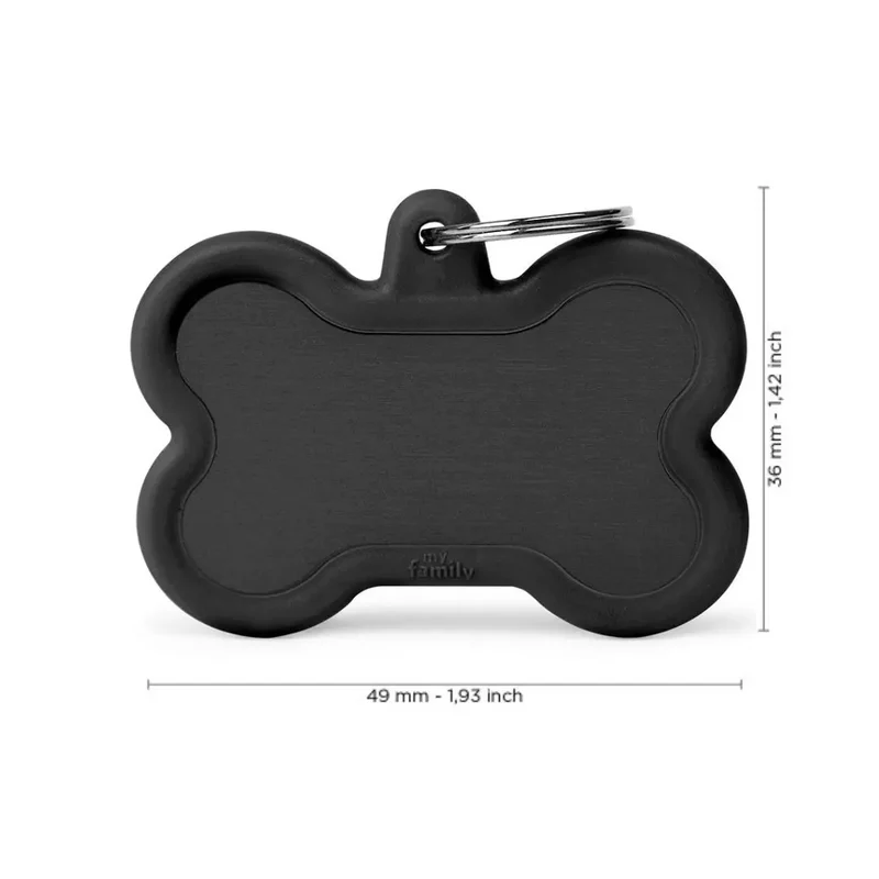 Placa Identificativa MyFamily Hushtag Hueso Aluminio Negro Goma Negra