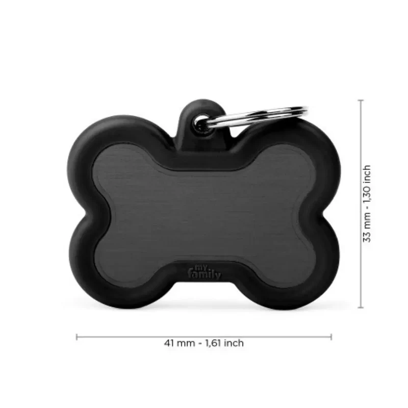 Placa Identificativa MyFamily Hushtag Hueso Aluminio Negro Goma Negra