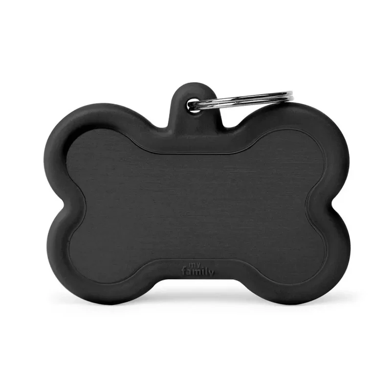 Placa Identificativa MyFamily Hushtag Hueso Aluminio Negro Goma Negra