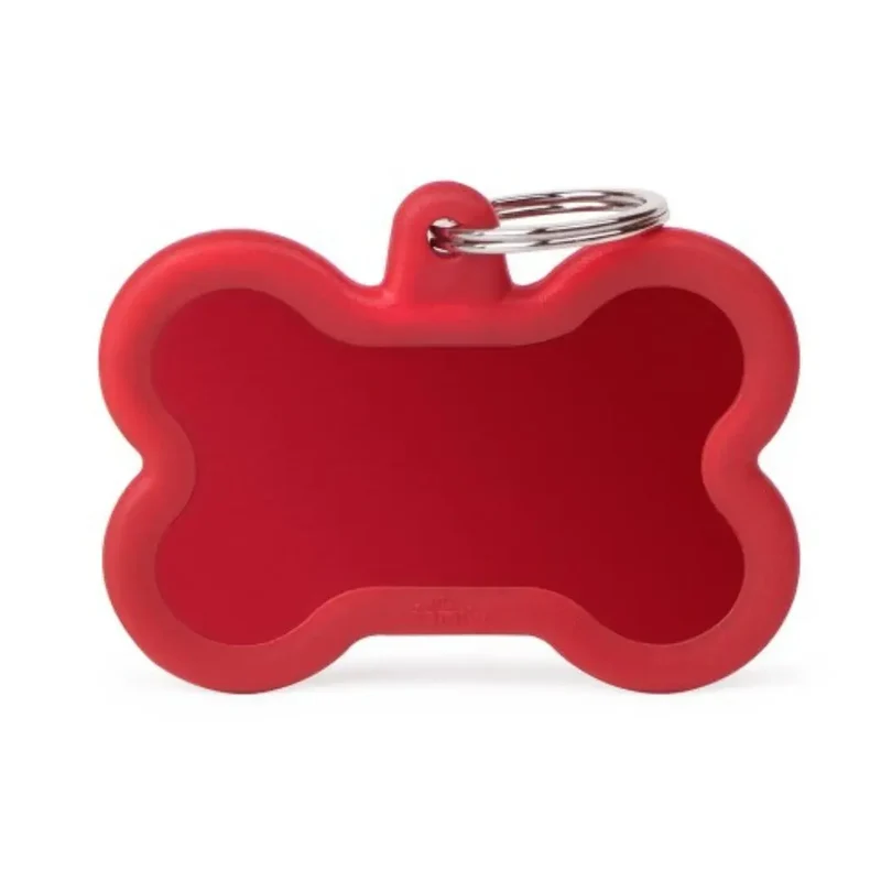 Placa Identificativa MyFamily Hushtag Hueso Aluminio Rojo Goma Roja