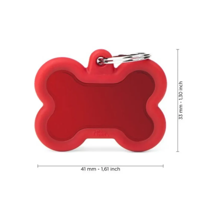 Placa Identificativa MyFamily Hushtag Hueso Aluminio Rojo Goma Roja