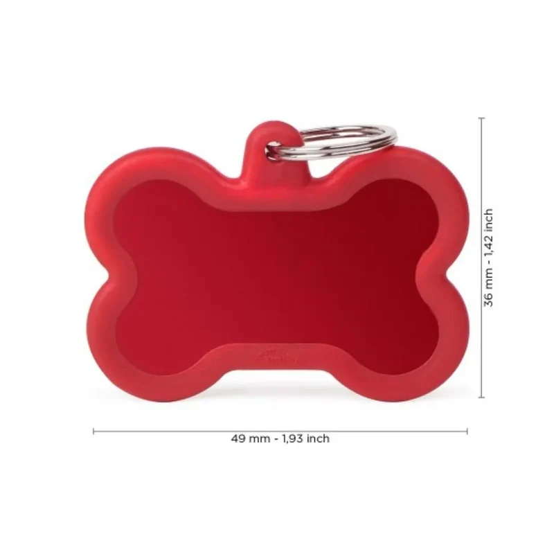 Placa Identificativa MyFamily Hushtag Hueso Aluminio Rojo Goma Roja