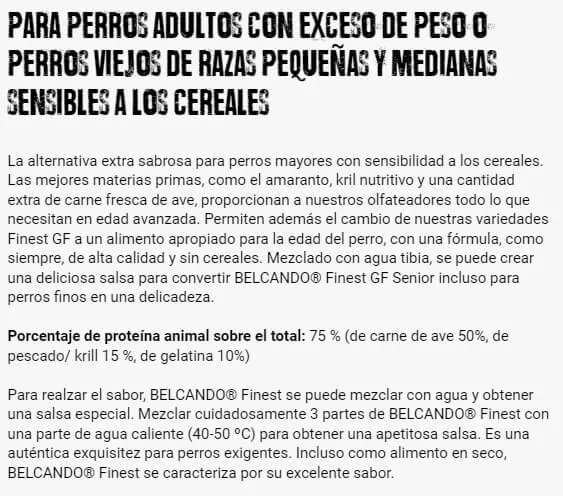 🐶 BELCANDO Finest Grain Free Senior | Pienso sin Cereales para Perros Mayores Pequeños y Medianos