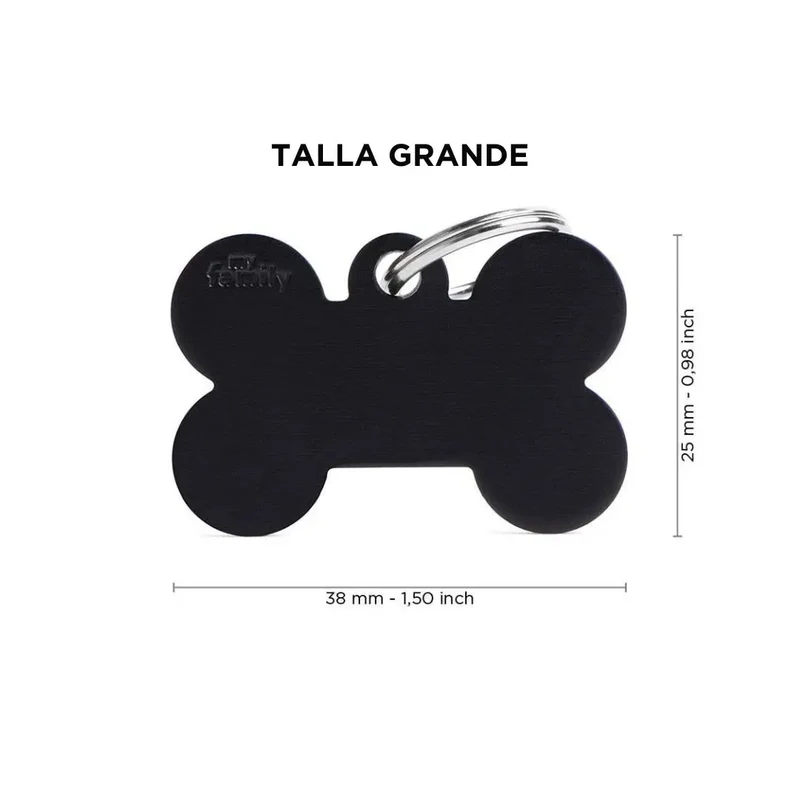 Placa Identificativa MyFamily Basic Hueso Aluminio negro